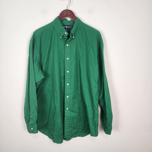 Ralph Lauren Blaire Bright Green‎ Purple Pony Button Front Shirt Men's Size XL - Picture 1 of 6